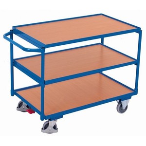 Chariot de table industriel Variofit avec 3 étagères de décharge de charge, capacité de 250 kg, roues en caoutchouc thermoplastique à 4 roues S - Product Image 1