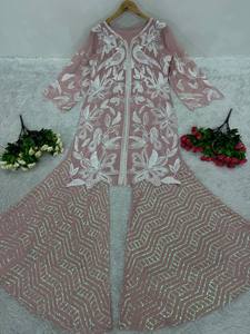 Último diseñador Heavy Faux Georgette bordado secuencia trabajo Sharara traje por FabZone - Product Image 5