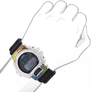 Montre à quartz de luxe pour homme avec boîtier en diamant Moissanite VVS de qualité supérieure, bracelet en caoutchouc personnalisé, bracelet en acier inoxydable, cadran en verre - Product Image 3