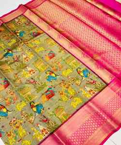 Elegante Sari de gasa para niñas con diseño estampado elegante y Blusa confeccionada para ocasiones especiales de boda - Product Image 5