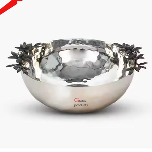 ชามเสิร์ฟอาหารชุบนิกเกิลเคลือบสีเงินตกแต่งพร้อมขาตั้งรูปใบไม้สีทองสำหรับร้านอาหาร - Product Image 5