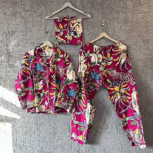 Mujer Gypsy ropa de dormir de manga larga suelta 100% algodón estampado Pijama conjunto mono estampado algodón Pijama conjunto - Product Image 1