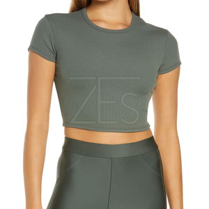 เสื้อครอปสตรีสีทึบทนทานเสื้อครอปสำหรับผู้หญิงใส่สบาย - Product Image 3