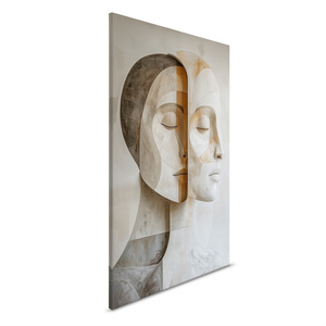 Made In Germany - Home Decor Canvas Picture Faces Formes Modern-Peinture murale murale en beige et gris-Stretcher Frame Art - Product Image 5