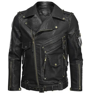 2025 Latest Design Leather Jacket <b>Button</b> Style with Pockets for Men Wholesale High Quality Custom Made OEM Men's Jacket - Product Image 1