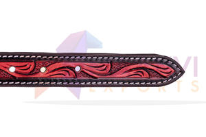 Collier de chien en cuir véritable à motif solide, usiné à la main, style occidental, cou rembourré réglable avec rivet gravé à la main, accessoire pour animaux de compagnie - Product Image 5