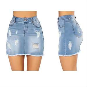 กางเกงขาสั้นผ้ายีนส์เอวสูงสำหรับผู้หญิงกระโปรงสีฟ้าอ่อนมีกระเป๋าสำหรับใส่ของในฤดูร้อน - Product Image 5