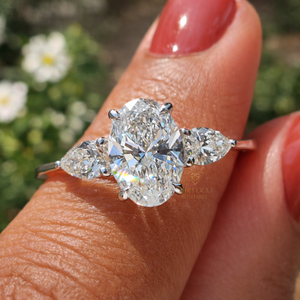 Bague en diamant 14 carats pour femme, forme ovale, trois pierres, 10k 14k 18k, bagues de fiançailles, diamant cultivé en laboratoire certifié IGI, bague unisexe - Product Image 1
