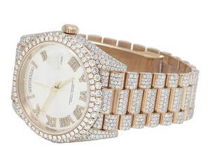 Reloj de Lujo con Diamantes de Moissanita en Oro Rosa, Estilo Hip Hop, Oro Sólido Real, Unisex, con Movimiento de Cuarzo, Joyería de Moda - Product Image 3