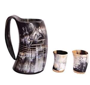 Jarra de Cuerno de Búfalo Contemporánea con Tapa de Bambú, Textura Orgánica, Asa Resistente, Estilo Rústico Clásico, Auténtico Disfrute de Cerveza y Vino - Product Image 2