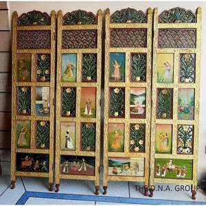 Antique Real Gold Folding Room Divider <strong>4</strong> Panels Movable Bamboo Wall <strong>Partition</strong> for Interior Decoration Art Style - Product Image 3