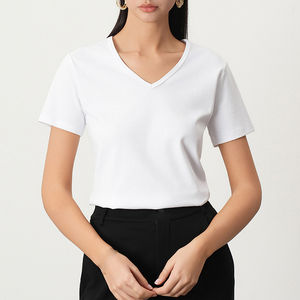 เสื้อยืดคอวีระบายอากาศสำหรับผู้หญิงเสื้อยืดคอวีสวมใส่สบายโลโก้ตามสั่ง - Product Image 2