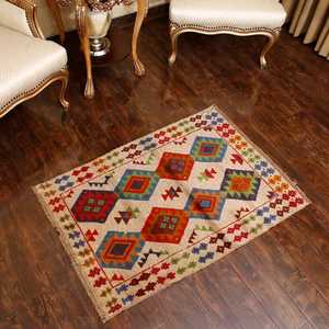 Tapis Kilim Floral Moderne Fait à la Main Laine/Soie Low Pile Flatweave Antidérapant Dos Vintage Tribal Tapis Lavable Tailles Personnalisées pour - Product Image 1