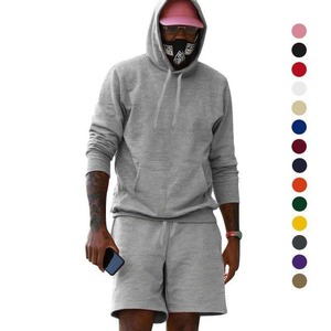 Ensemble court pour homme en molleton épais avec sweat à capuche coupe ample et short délavé, style streetwear personnalisé, basiques unis, coupe-vent et imperméable - Product Image 3