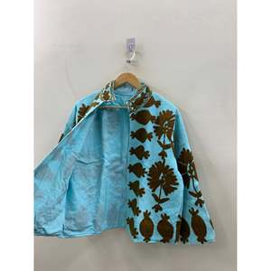 Aqua Suzani Amber Edition Hand-Embroidered Waffle Cotton <b>Jacket</b> Breathable <b>Corduroy</b> Varsity Style Custom XL for Summer Autumn - Product Image 5
