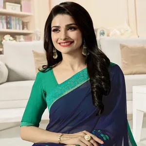 Индийская привлекательная праздничная одежда с вышивкой, сари из жоржета с блузкой синего цвета, женская одежда, оптовая цена