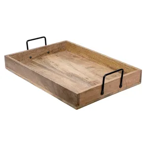 Bandeja de Madera de Mango de Diseño Moderno con Asa de Metal, Bandeja de Servir de Madera de Mango Hecha a Mano con Nuevo Diseño a Precio de Mayoreo - Product Image 2