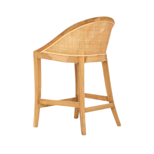 Solid Teak Wood <b>Rattan</b> European Modern <b>Dining</b> Bar <b>Chair</b> Upholstered Seat Eco-Friendly Home Furniture for Kitchen Island Cafe - Product Image 3
