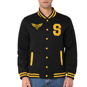 Chaqueta Universitaria Premium Negra y Amarilla para Hombre, Chaqueta de Béisbol con Letras Bordadas Personalizadas y Cierre de Botones a Presión - Product Image 1