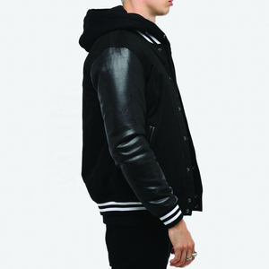 SINEWY SPORTS <b>Men's</b> Black Varsity <b>Jacket</b> PU Leather Sleeves Chenille Patch Embroidery Snap Button Closure Streetwear Autumn Wear - Product Image 6