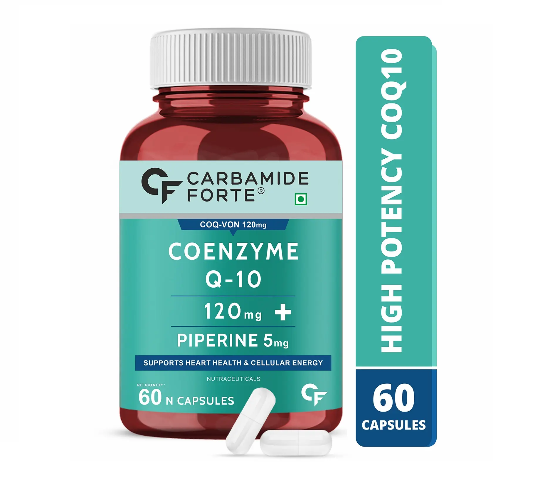 Cápsula de Coq10 coenzima Q10 - 120mg con piperina, suplemento de 5mg, la más vendida Corazón de apoyo para la salud