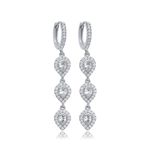Three Pear Design CZ Stone Long <b>Dangle</b> <b>Earrings</b> Wholesale Turkish Handcrafted 925 Sterling Silver <b>Fine</b> Jewelry - Product Image 5
