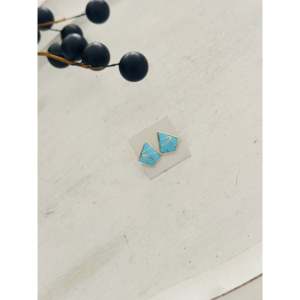 Zuni Handmade Kingman <b>Turquoise</b> & Sterling Silver Geometric Inlay <b>Stud</b> <b>Earrings</b> - Product Image 4
