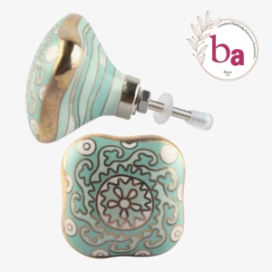 Moroccan Sage Agate Floral Gold Hexagon Ceramic Knob Hand Painted Industrial Kitchen <b>Door</b> Drawer Cabinet Cupboard Handle Easy - Product Image 1