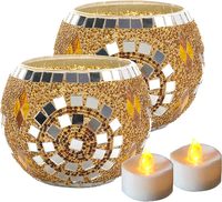 Photophore en verre argenté avec finition en verre coloré, fait main, style moderne, pour bougies chauffe-plat de Noël, idéal pour la décoration de table de fête