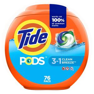 Tide PODS Detergente líquido para ropa Jabón Pacs HE Compatible 76 Count Potente limpieza 3 en 1 en un paso Clean Breeze Scent - Product Image 3