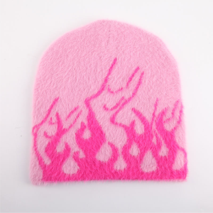 Y2K Bonnet en tricot jacquard de haute qualité avec logo personnalisé Chapeau en coton à motif de feu à la mode pour l'hiver pour les vêtements de plage - Product Image 3
