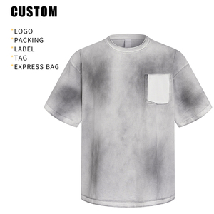 Wholesale OEM Oversized Heavyweight T-Shirt Cotton Pocket <b>Drop</b> Shoulder Tees Vintage <b>Acid</b> Wash Streetwear Custom Men T Shirt - Product Image 3