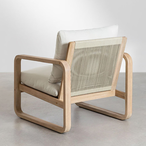 Ensemble de canapé mobilier d'extérieur minimaliste moderne en bois de teck avec corde et coussin pour salon jardin Patio-Govla - Product Image 5