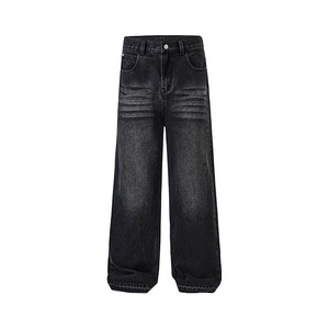 Vintage High-End <b>Men's</b> Micro <b>Cropped</b> Jeans 100% Cotton Loose Straight High Street Style Niche Washed Raw Edge Mid Waist Knitted - Product Image 2