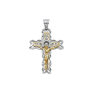 Classic Fashionable 14K Two Tone Gold Plated <b>Crucifix</b> Pendant Religious Christian Jewelry CZ Diamond Zircon Alloy for Children - Product Image 1