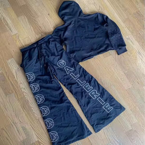 2026 Men's Custom Logo <b>Hoodies</b> & Sweatsuits Breathable Eyelets with Fleece Knit Panel Solid Streetwear Track Suits - Product Image 6