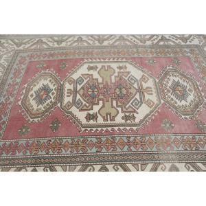 7.3x9.7 ft Turkish Rug, Rug, <b>Red</b> Check Rug <b>Wool</b> - Product Image 4