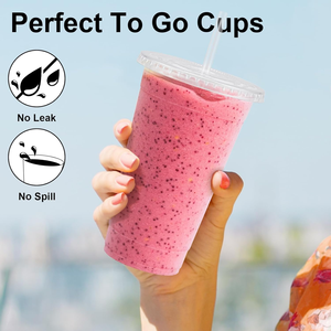 Vasos Desechables de 20 oz PET/PLA con Tapas y Pajitas, Libres de BPA, a Prueba de Fugas, Ecológicos, Paquete de 50 para Bebidas Frías, Smoothies y Granizados - Product Image 5
