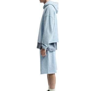 OEM Wholesale Vintage Wash Men's Cotton Oversized Drop Shoulder <b>Raw</b> Hem Cropped Boxy Hoodies Streetwear Pullover Hoodies for Men - Product Image 4