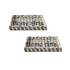 Lot de deux plateaux à chocolat de forme carrée en bois et nacre Dates Plateau de service pour ustensiles de cuisine - Product Image 4