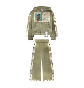 Chándal unisex personalizable con estampado gráfico de diamantes de imitación de primera calidad, pantalones de pierna ancha con rayas laterales, diseño multicolor - Product Image 5