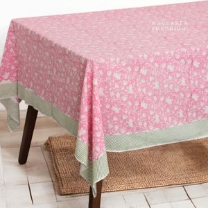 Nappe de table imprimée en toile de coton indien Gad Floral rose 6 places et 8 places couverture de table imprimée en bloc de main durable - Product Image 6
