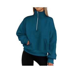 Jersey recortado con cuello levantado estilo Y2K a la moda para mujer, sudaderas de manga larga con media cremallera a la moda de otoño, sudaderas con estampado frontal de invierno - Product Image 1