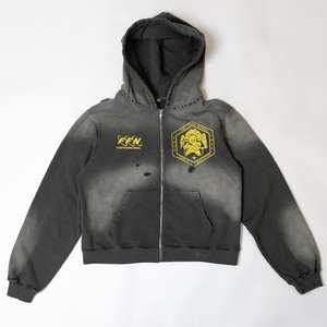 Chándal con Capucha Personalizado de Invierno, Grueso, 420g, 100% Algodón, con Estampado Serigrafiado, Efecto Desgastado con Lavado Ácido, Cremallera Metálica - Product Image 4