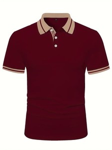 Men's Trendy <b>Short</b> <b>Sleeve</b> <b>Button</b> <b>up</b> Stripe Print Lapel <b>Shirt</b> for Summer Daily, Perfect for Golf & Tennis Outdoor polo <b>shirts</b> - Product Image 3