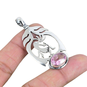 Quartz rose pierres précieuses bijoux pour femmes argent Boho Style pendentif bijoux 925 argent Sterling tendance pendentif fait main cadeau pour - Product Image 1