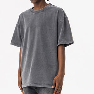 T-shirt vierge surdimensionné à col rond en coton lavé vintage T-shirt décontracté à manches courtes de couleur unie pour hommes, vente en gros sur mesure - Product Image 3