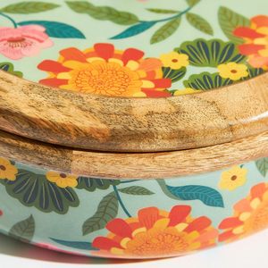 Récipient de stockage Chapati Roti en bois d'acacia de haute qualité avec couvercle design fantaisie plateau de service fini en émail - Product Image 5