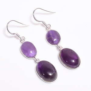 Pendientes colgantes elegantes de Plata de Ley 925 estilo clásico con piedras preciosas de amatista joyería fina - Product Image 1