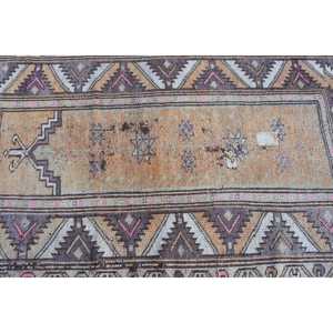 Turkish Vintage Rug, Small 2.9x4.5 ft (87x137 cm) Rug, <b>Brown</b> Abstract <b>Wool</b> Rug - Product Image 4